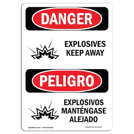 OSHA Danger Sign, Explosives Keep Away Bilingual, 24in X 18in Decal